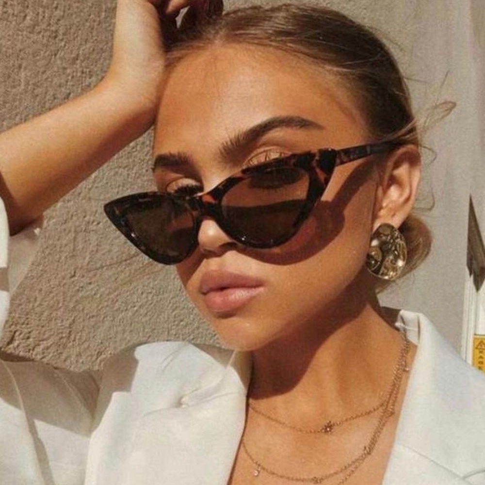 Brown Leopard Retro Slim Cateye Sunglasses